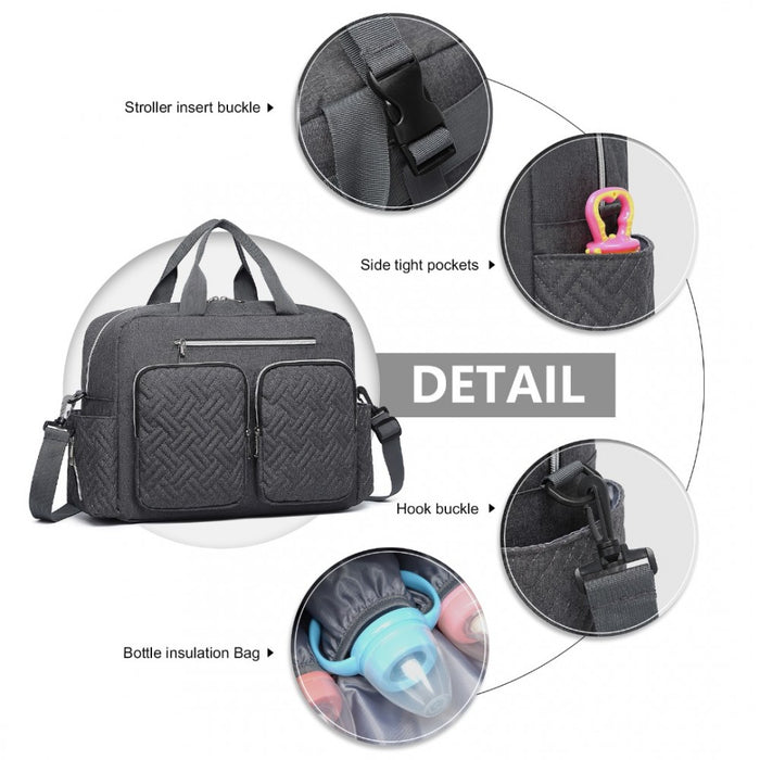 Nappy Changing Tote Bag with Built-In Changing Mat Thermal Insulation Waterproof Design – Dark Grey