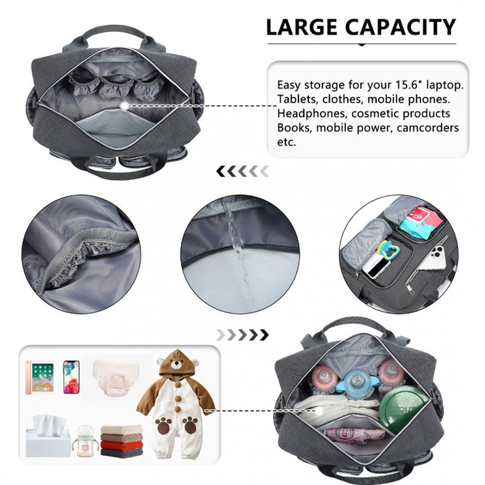 Nappy Changing Tote Bag with Built-In Changing Mat Thermal Insulation Waterproof Design – Dark Grey