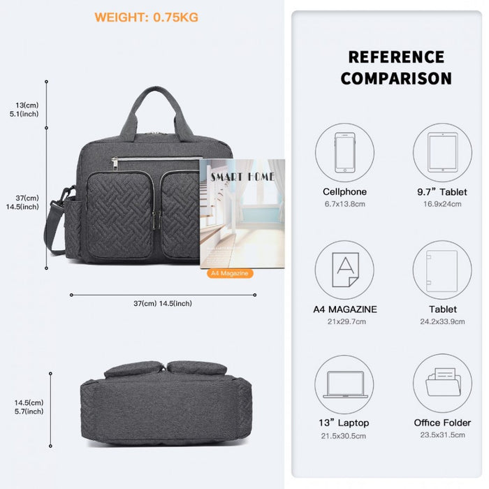 Nappy Changing Tote Bag with Built-In Changing Mat Thermal Insulation Waterproof Design – Dark Grey