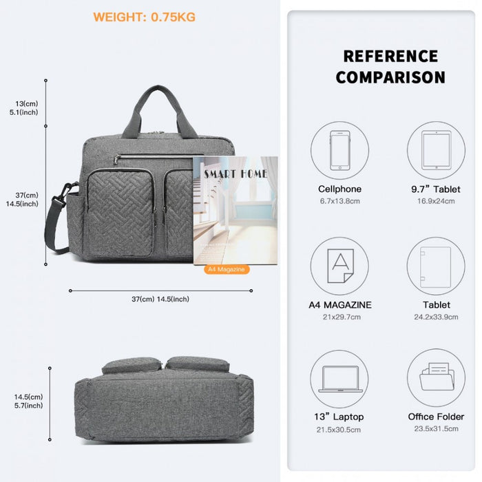 Nappy Changing Tote Bag with Built-In Changing Mat Thermal Insulation Waterproof Design – Grey