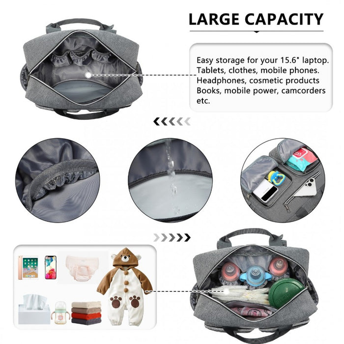 Nappy Changing Tote Bag with Built-In Changing Mat Thermal Insulation Waterproof Design – Grey