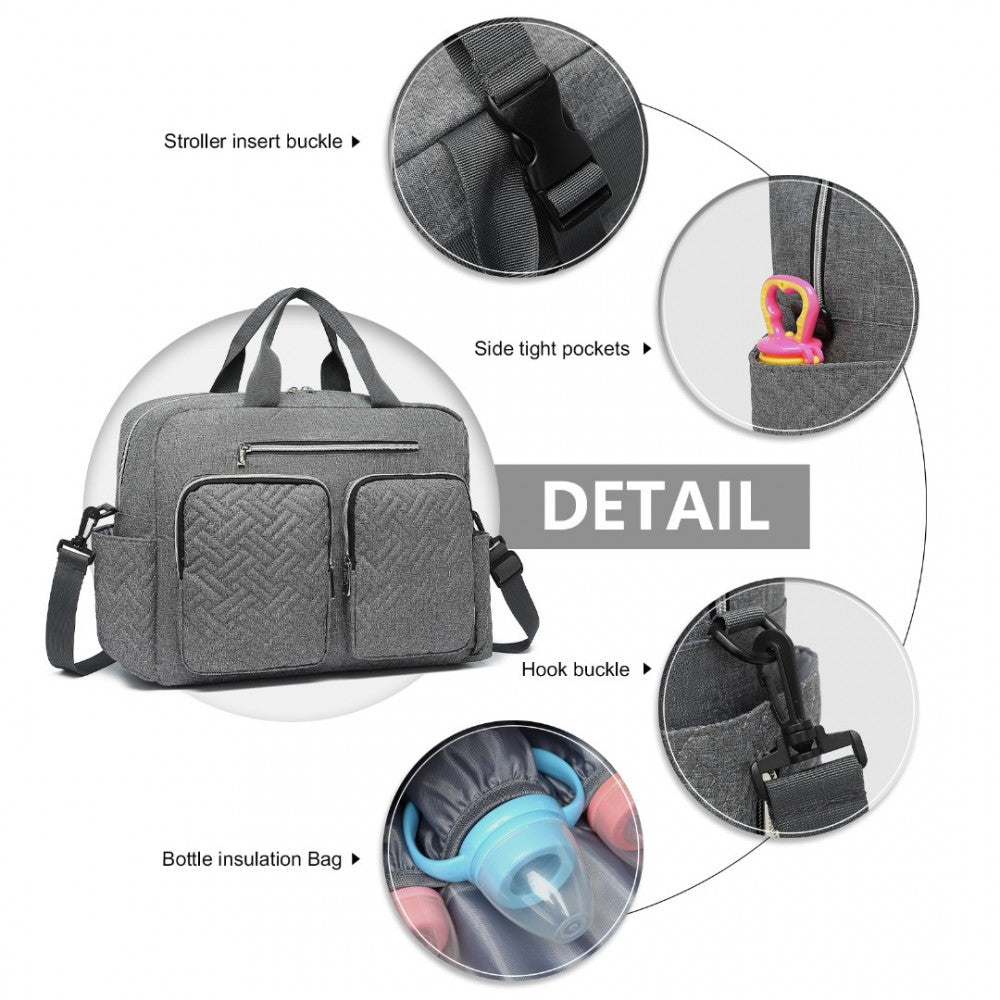 Nappy Changing Tote Bag with Built-In Changing Mat Thermal Insulation Waterproof Design – Grey
