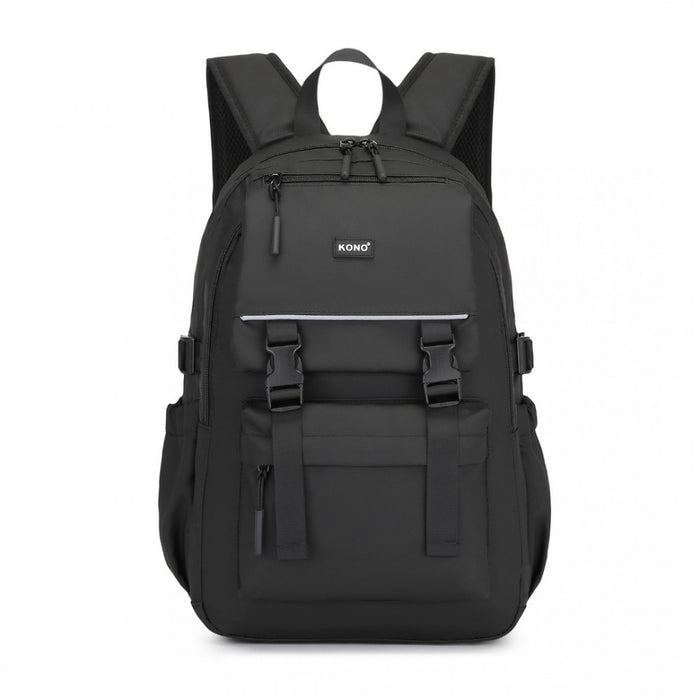 PVC Coated Urban Water-Resistant Backpack with Reflective Safety Straps and Multi-Compartment Design – Black