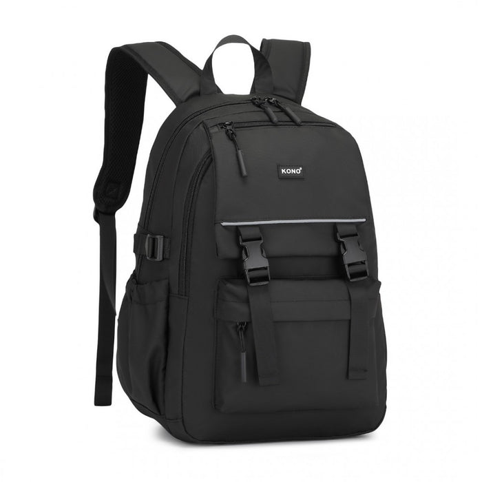PVC Coated Urban Water-Resistant Backpack with Reflective Safety Straps and Multi-Compartment Design – Black