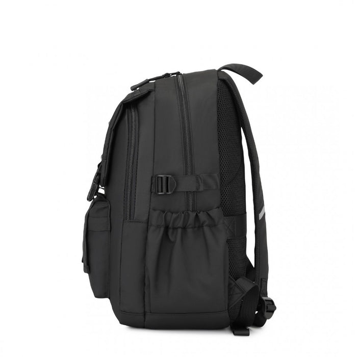 PVC Coated Urban Water-Resistant Backpack with Reflective Safety Straps and Multi-Compartment Design – Black