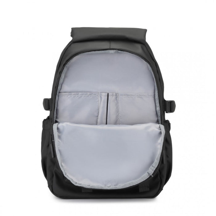 PVC Coated Urban Water-Resistant Backpack with Reflective Safety Straps and Multi-Compartment Design – Black
