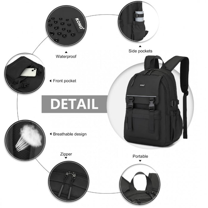 PVC Coated Urban Water-Resistant Backpack with Reflective Safety Straps and Multi-Compartment Design – Black