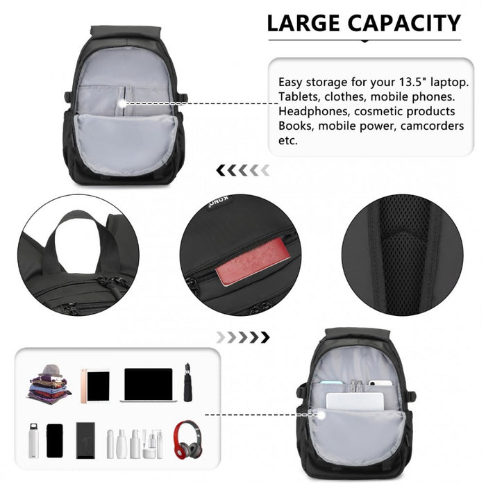 PVC Coated Urban Water-Resistant Backpack with Reflective Safety Straps and Multi-Compartment Design – Black