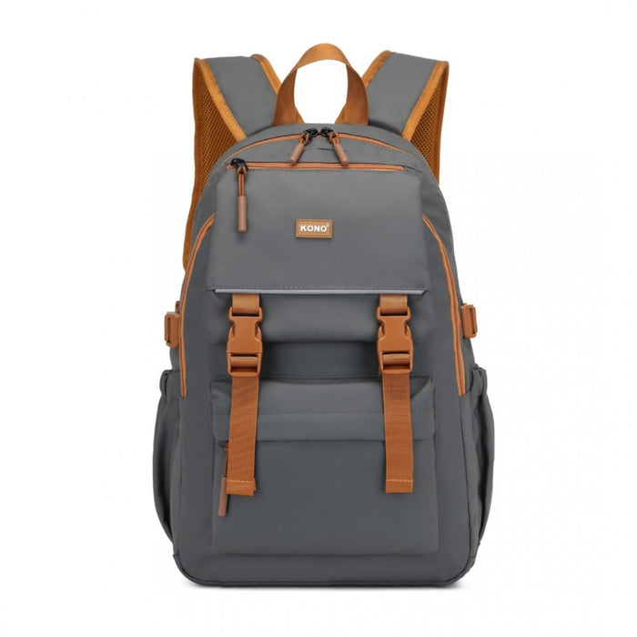 PVC Coated Urban Water-Resistant Backpack with Reflective Safety Straps and Multi-Compartment Design – Grey and Brown