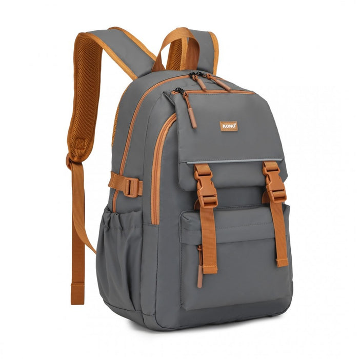 PVC Coated Urban Water-Resistant Backpack with Reflective Safety Straps and Multi-Compartment Design – Grey and Brown