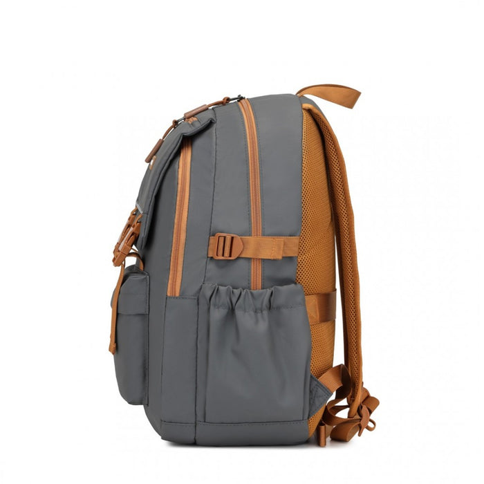 PVC Coated Urban Water-Resistant Backpack with Reflective Safety Straps and Multi-Compartment Design – Grey and Brown