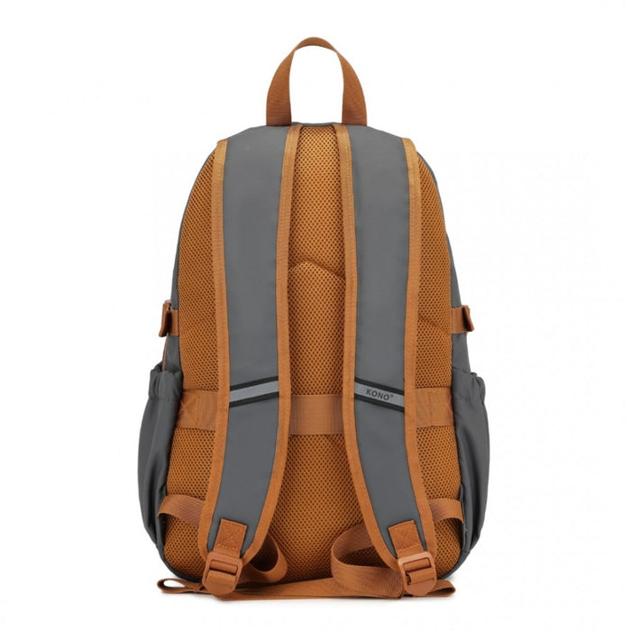 PVC Coated Urban Water-Resistant Backpack with Reflective Safety Straps and Multi-Compartment Design – Grey and Brown