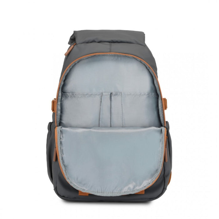 PVC Coated Urban Water-Resistant Backpack with Reflective Safety Straps and Multi-Compartment Design – Grey and Brown