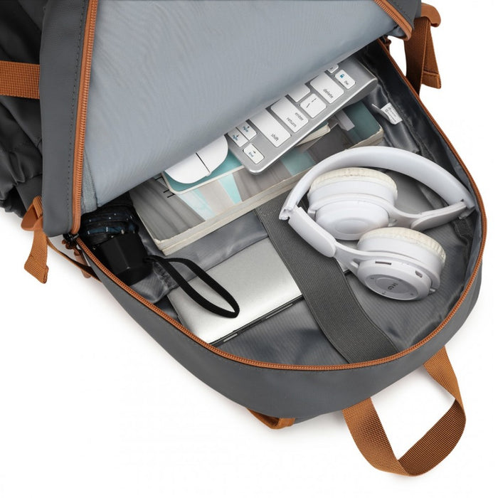 PVC Coated Urban Water-Resistant Backpack with Reflective Safety Straps and Multi-Compartment Design – Grey and Brown