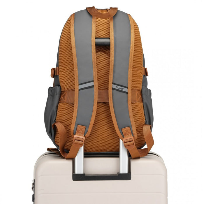 PVC Coated Urban Water-Resistant Backpack with Reflective Safety Straps and Multi-Compartment Design – Grey and Brown