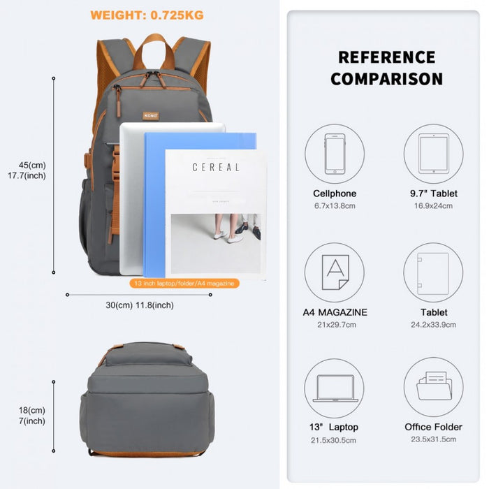 PVC Coated Urban Water-Resistant Backpack with Reflective Safety Straps and Multi-Compartment Design – Grey and Brown