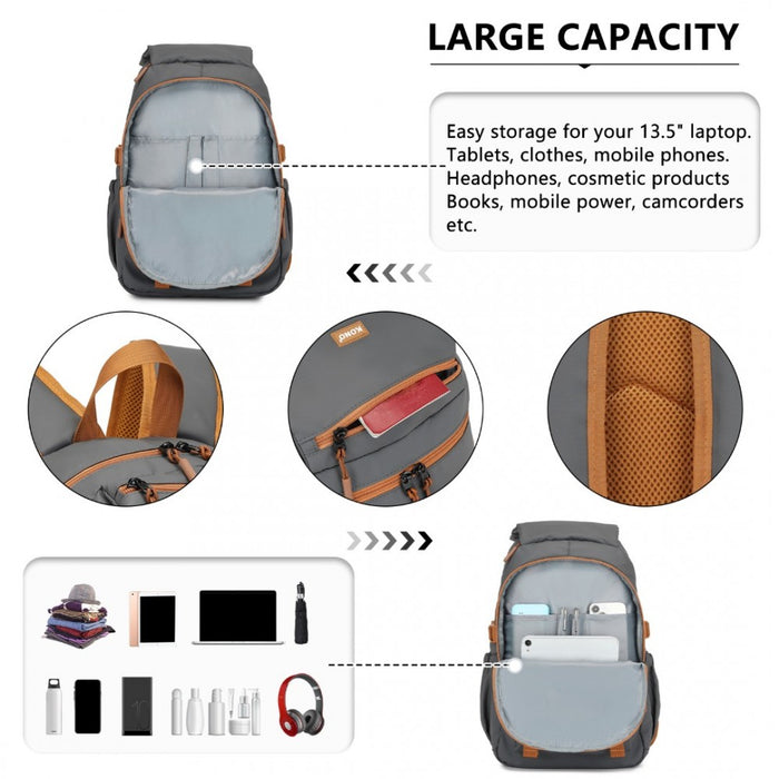 PVC Coated Urban Water-Resistant Backpack with Reflective Safety Straps and Multi-Compartment Design – Grey and Brown