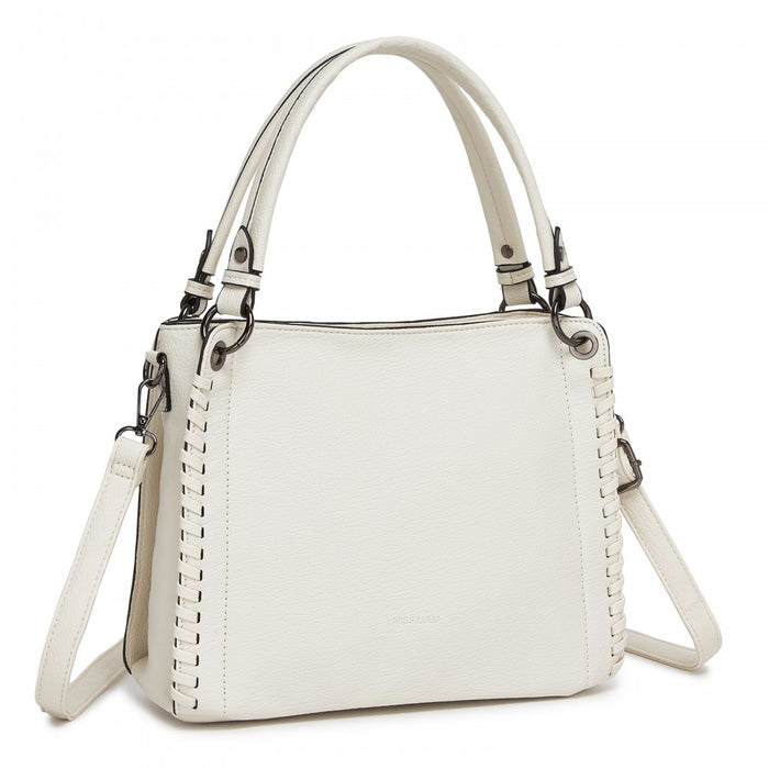 Textured PU Leather Crossbody Handbag with Woven Accents for Women – Beige