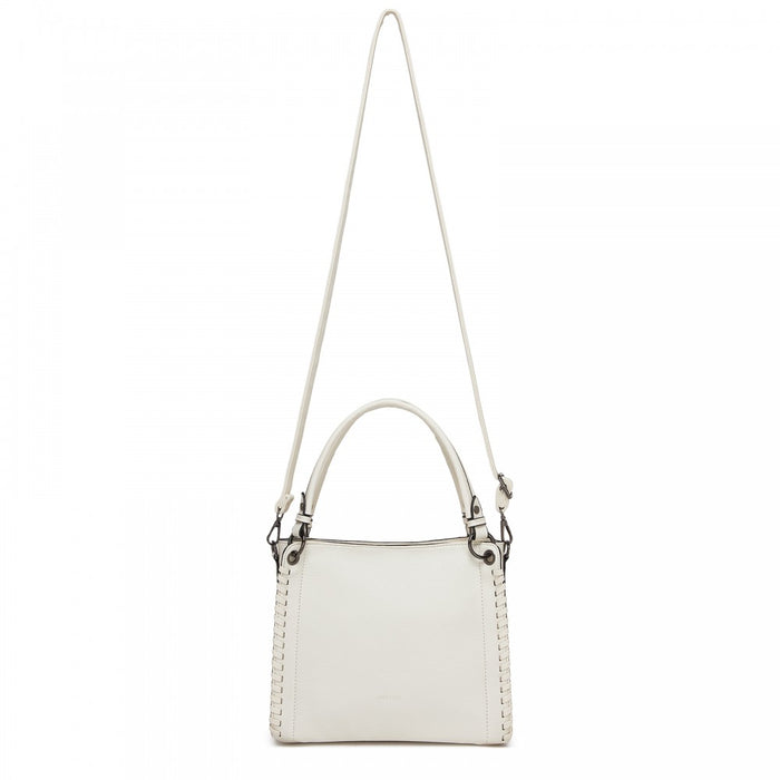 Textured PU Leather Crossbody Handbag with Woven Accents for Women – Beige