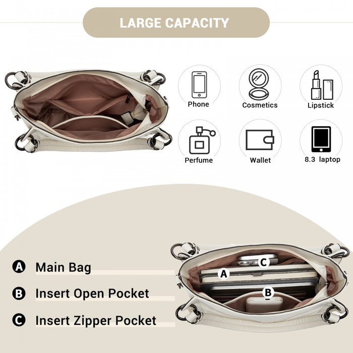 Textured PU Leather Crossbody Handbag with Woven Accents for Women – Beige