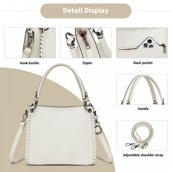 Textured PU Leather Crossbody Handbag with Woven Accents for Women – Beige