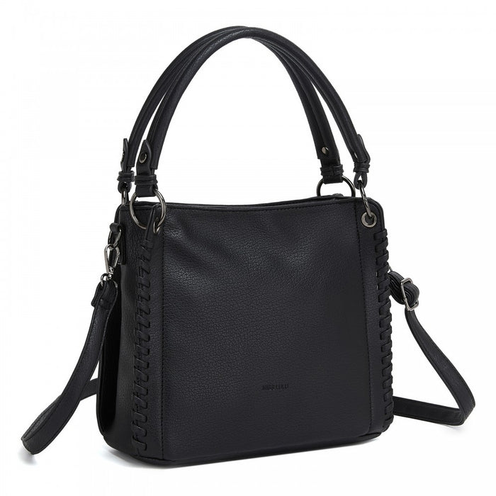 Textured PU Leather Crossbody Handbag with Woven Accents for Women – Black