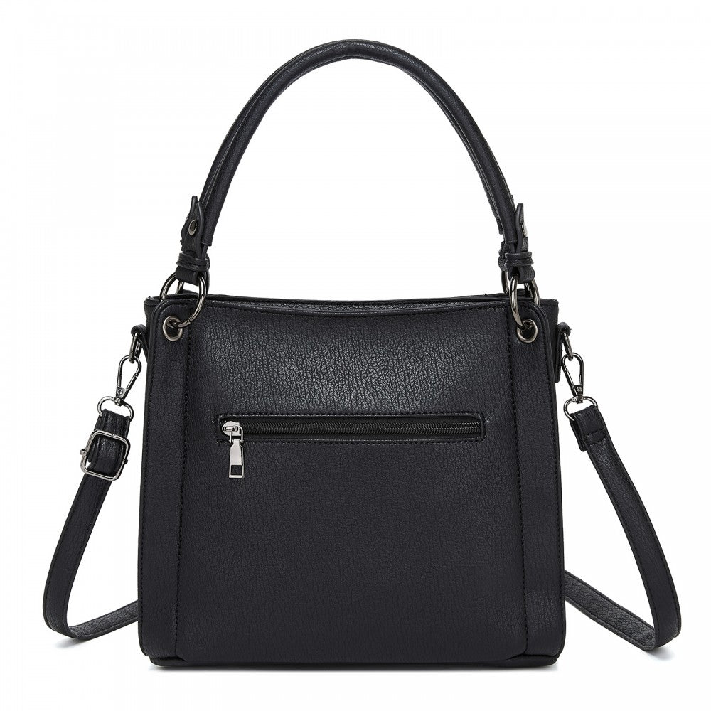 Textured PU Leather Crossbody Handbag with Woven Accents for Women – Black