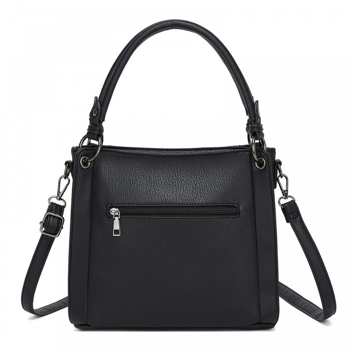 Textured PU Leather Crossbody Handbag with Woven Accents for Women – Black