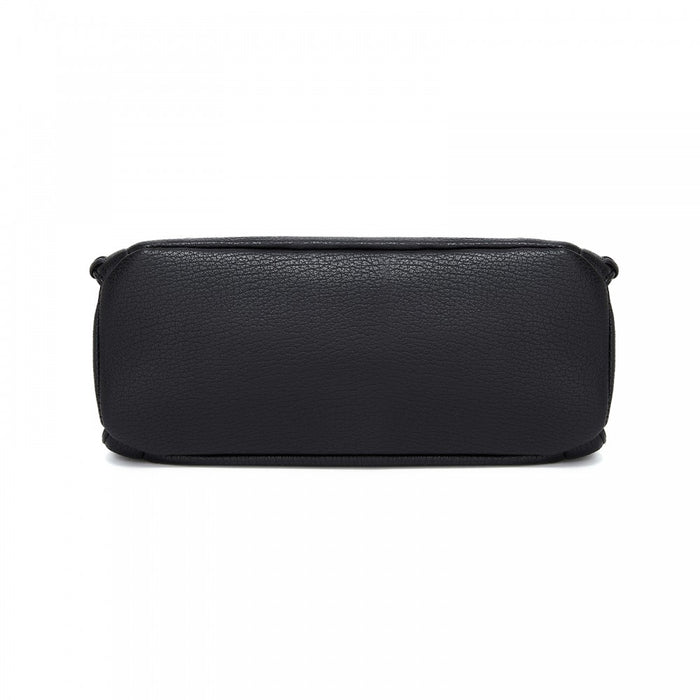 Textured PU Leather Crossbody Handbag with Woven Accents for Women – Black