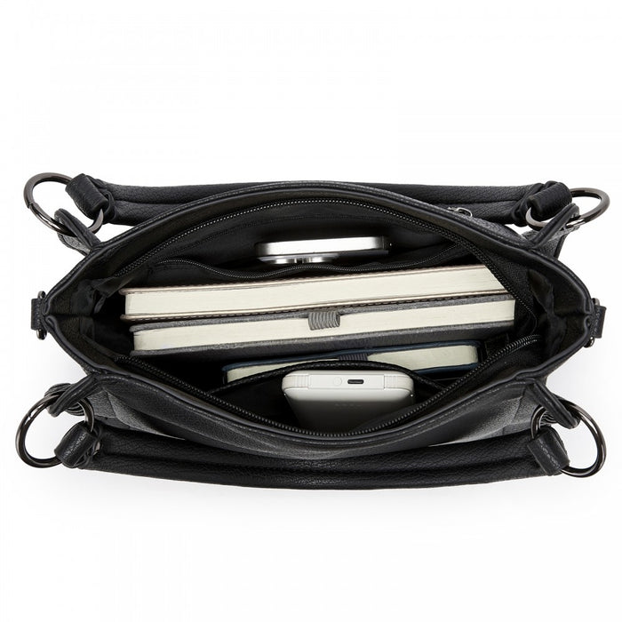 Textured PU Leather Crossbody Handbag with Woven Accents for Women – Black