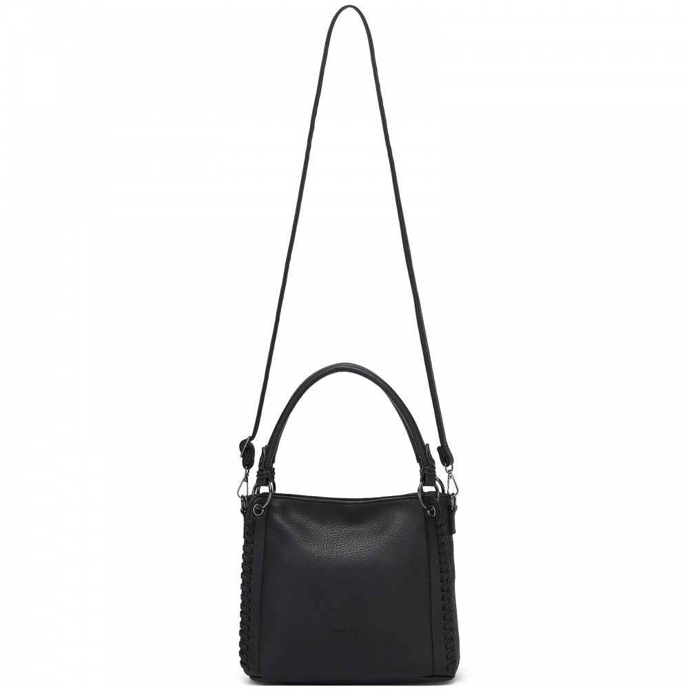 Textured PU Leather Crossbody Handbag with Woven Accents for Women – Black