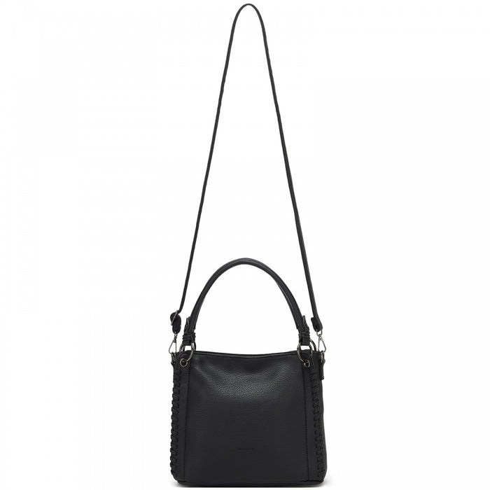 Textured PU Leather Crossbody Handbag with Woven Accents for Women – Black