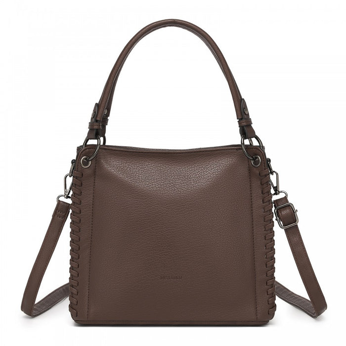 Textured PU Leather Crossbody Handbag with Woven Accents for Women – Brown