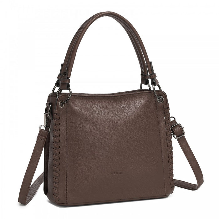 Textured PU Leather Crossbody Handbag with Woven Accents for Women – Brown