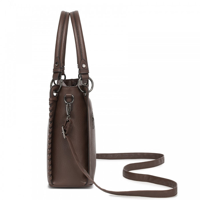 Textured PU Leather Crossbody Handbag with Woven Accents for Women – Brown