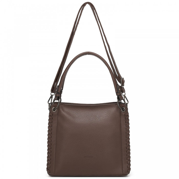 Textured PU Leather Crossbody Handbag with Woven Accents for Women – Brown