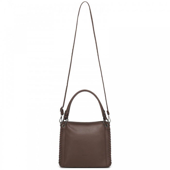 Textured PU Leather Crossbody Handbag with Woven Accents for Women – Brown