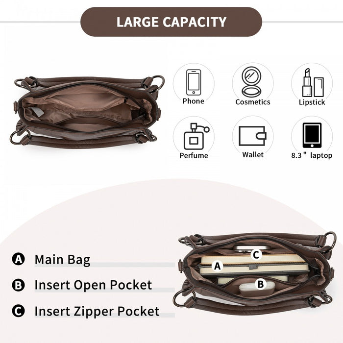 Textured PU Leather Crossbody Handbag with Woven Accents for Women – Brown