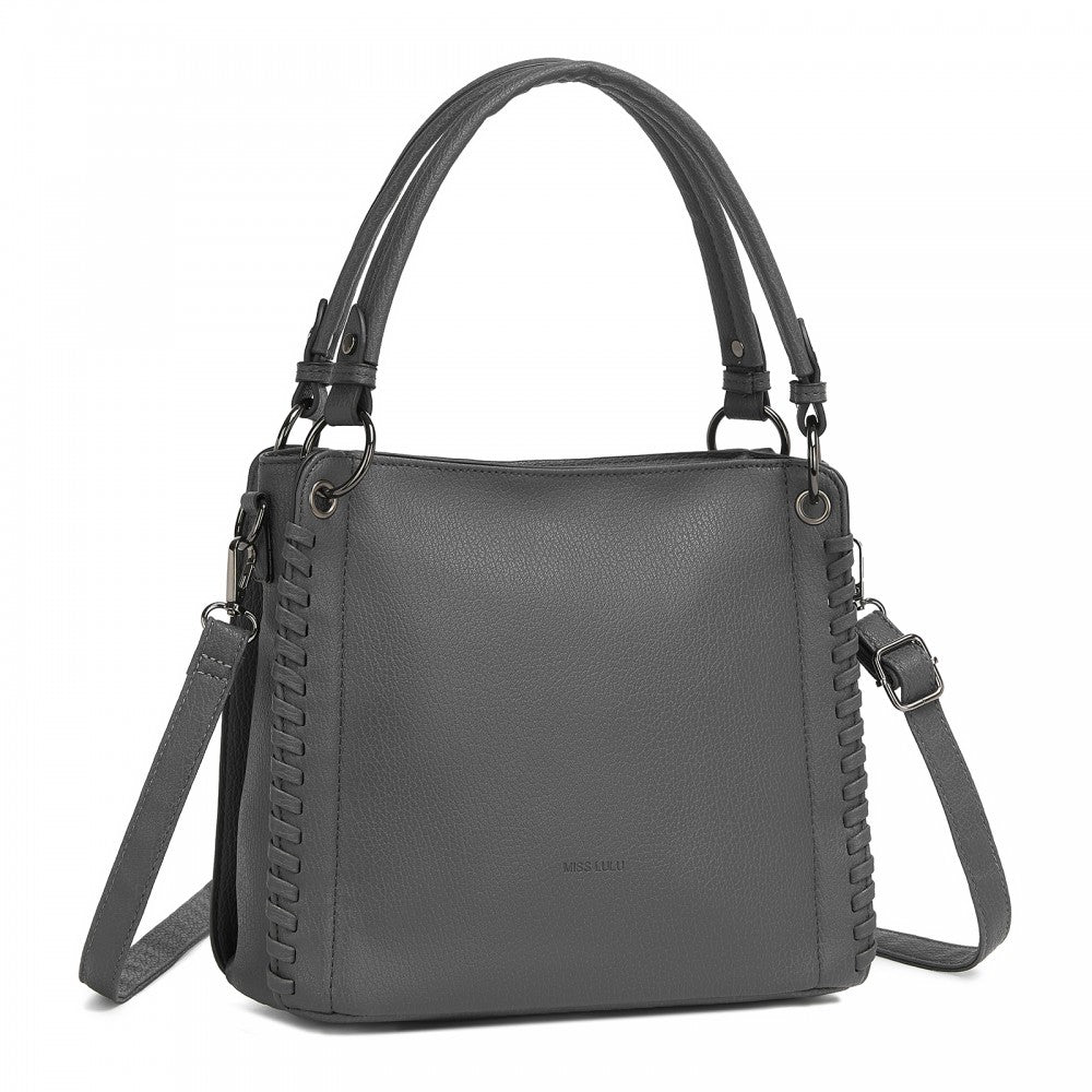 Textured PU Leather Crossbody Handbag with Woven Accents for Women – Grey