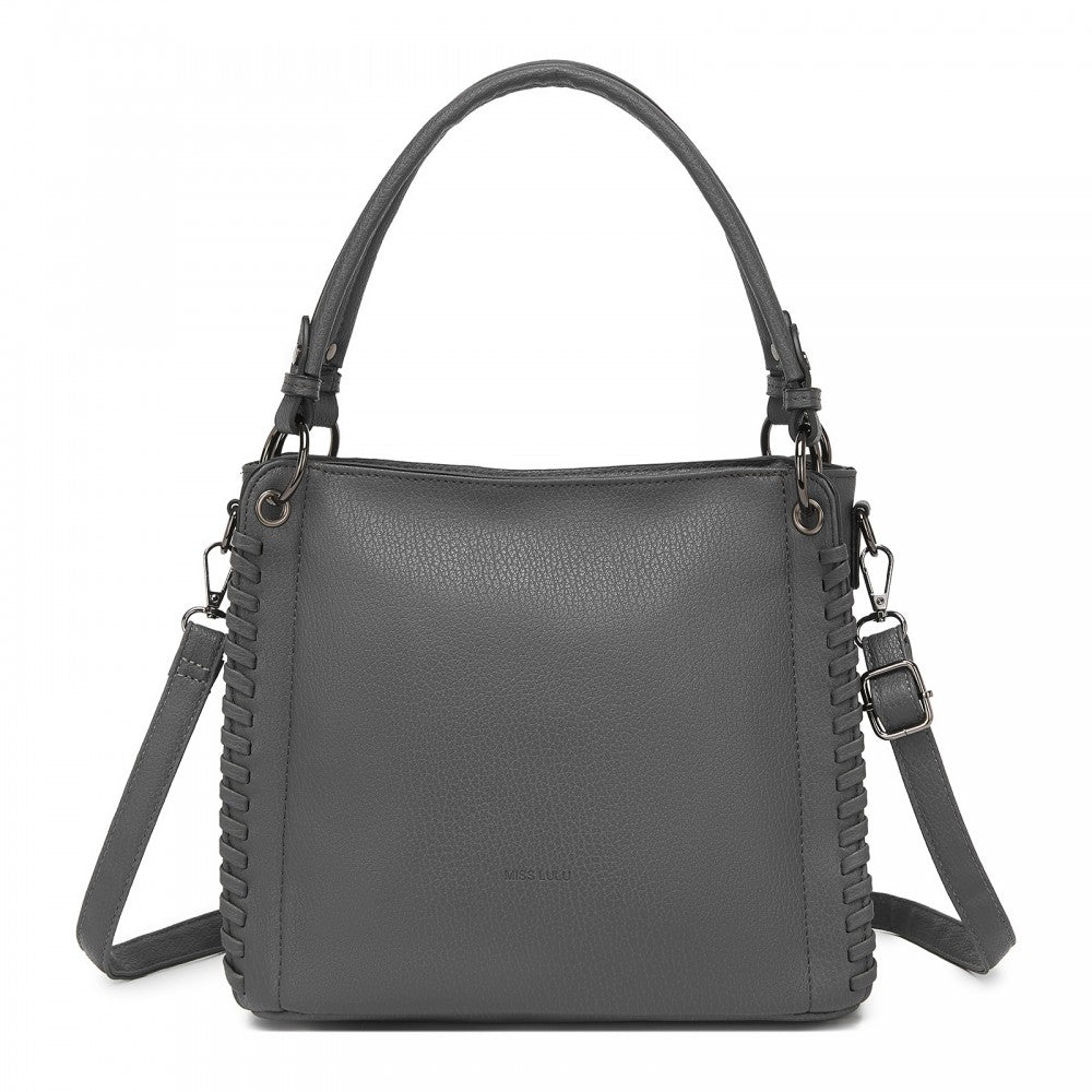 Textured PU Leather Crossbody Handbag with Woven Accents for Women – Grey