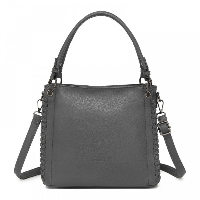 Textured PU Leather Crossbody Handbag with Woven Accents for Women – Grey