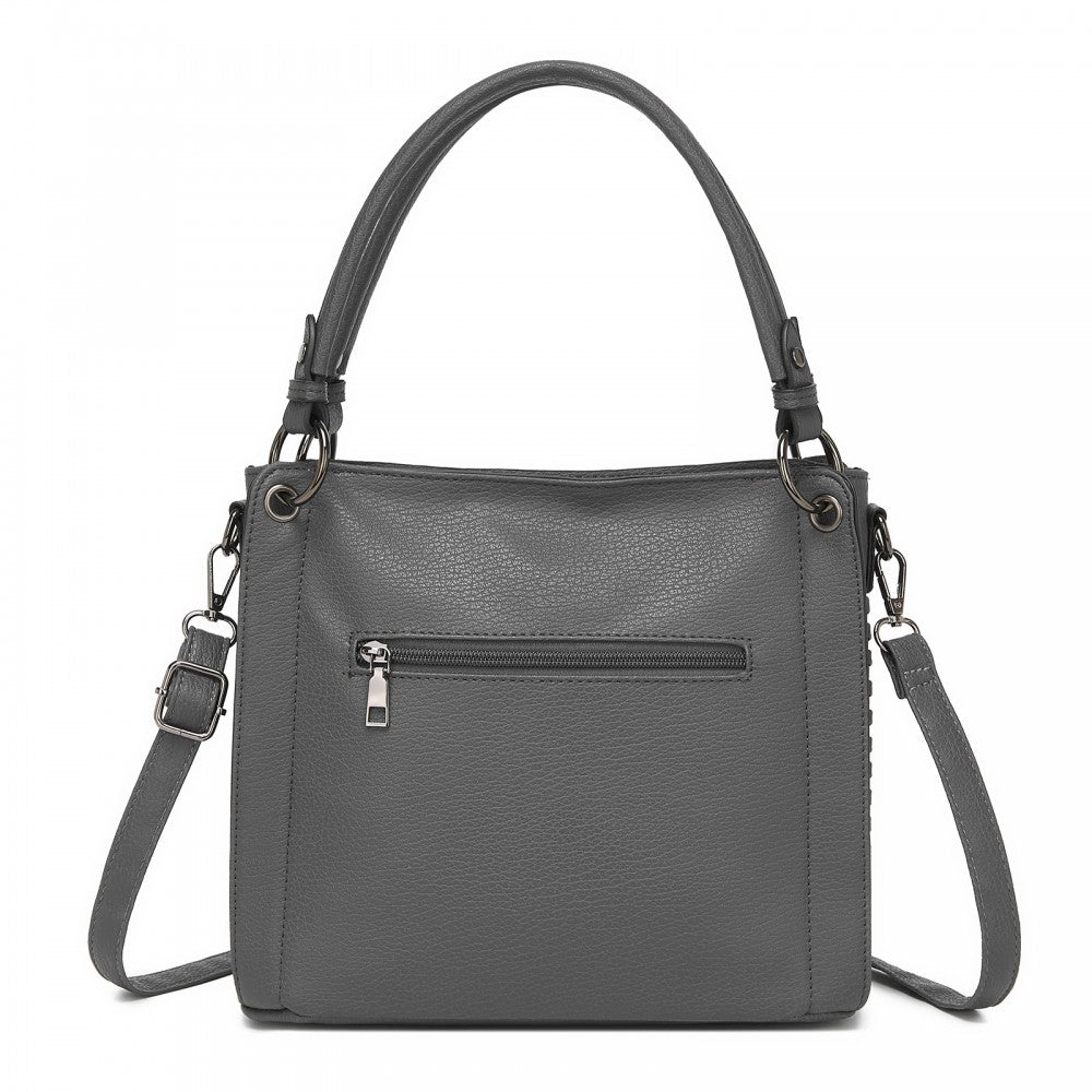 Textured PU Leather Crossbody Handbag with Woven Accents for Women – Grey