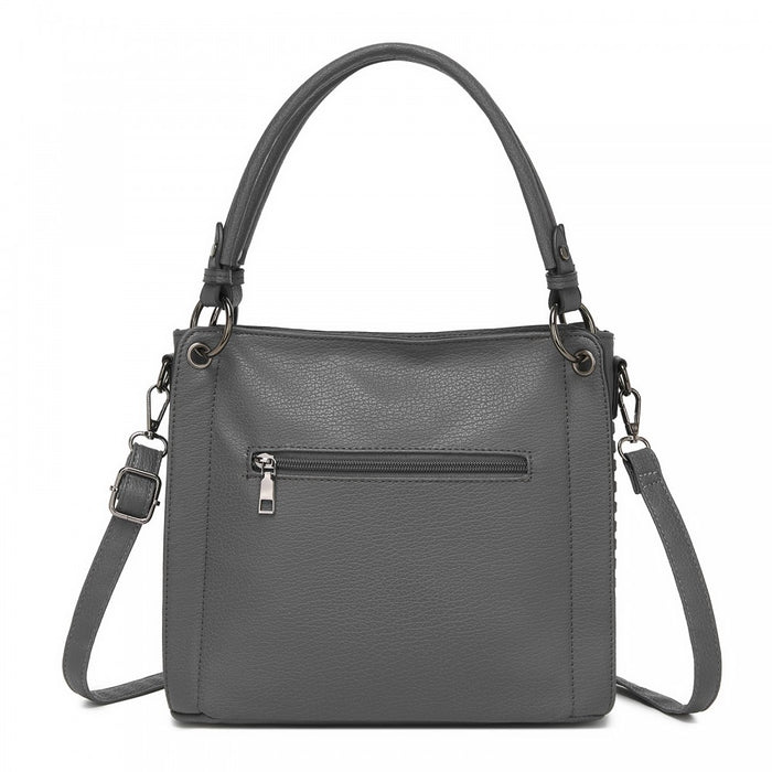 Textured PU Leather Crossbody Handbag with Woven Accents for Women – Grey