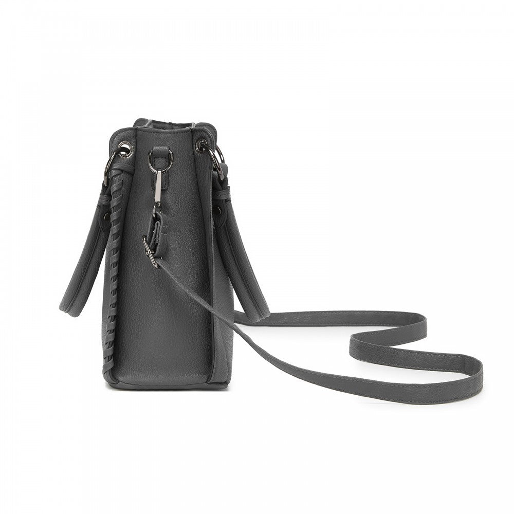 Textured PU Leather Crossbody Handbag with Woven Accents for Women – Grey