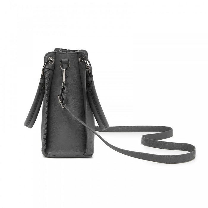 Textured PU Leather Crossbody Handbag with Woven Accents for Women – Grey