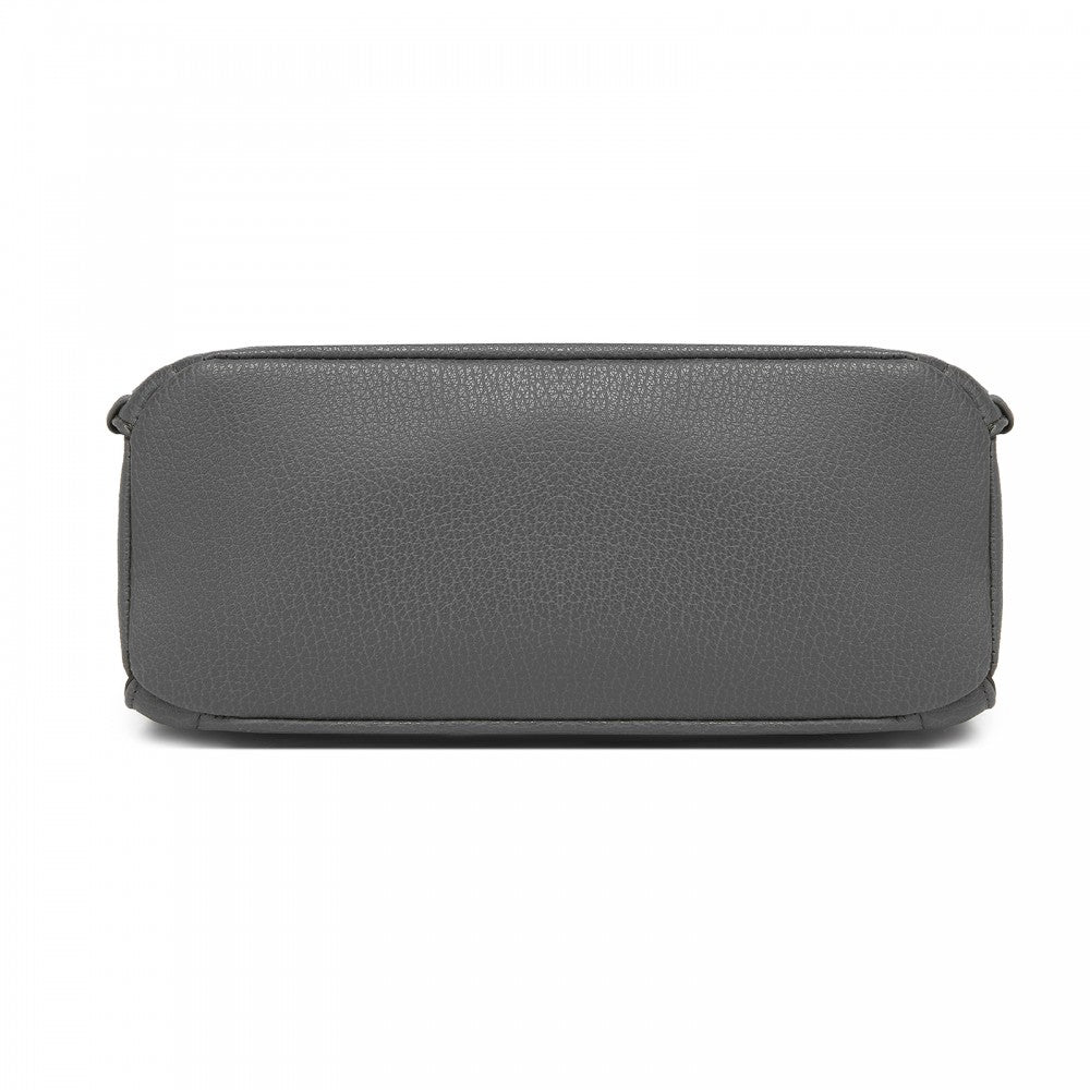Textured PU Leather Crossbody Handbag with Woven Accents for Women – Grey
