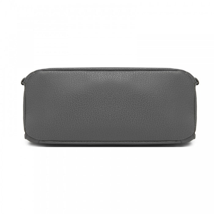 Textured PU Leather Crossbody Handbag with Woven Accents for Women – Grey