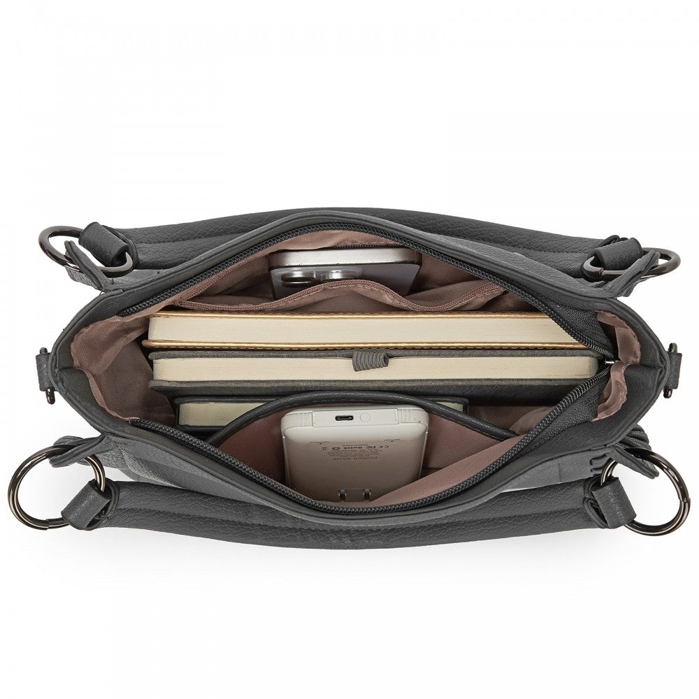 Textured PU Leather Crossbody Handbag with Woven Accents for Women – Grey
