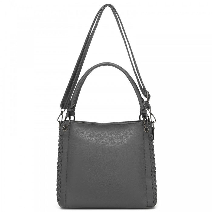 Textured PU Leather Crossbody Handbag with Woven Accents for Women – Grey