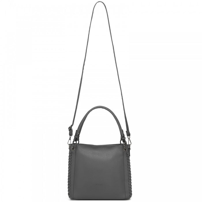 Textured PU Leather Crossbody Handbag with Woven Accents for Women – Grey